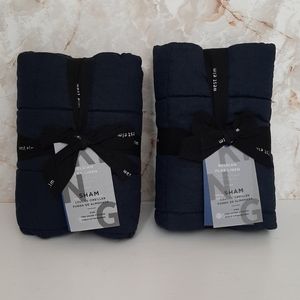 West Elm Belgian Flax Linen Frayed Edge King Quilted Shams Midnight Blue